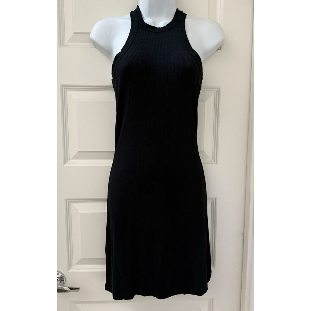 NWT Skims M Black Onyx High Crew Neck Mini Tank Women's Dress Ribbed Stretchy